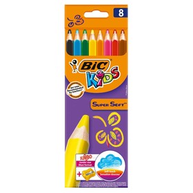 Карандаши 8 цветов, BIC Supersoft JUMBO, детские, утолщенные, ударопрочный грифель 4.4 мм. трехгранные, пластиковые, премиум супермягкие, точилка в ПОДАРОК!