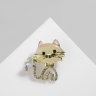 Брошь «Котёнок» с бабочкой, цвет бело-розовый в золоте - фото 282563071