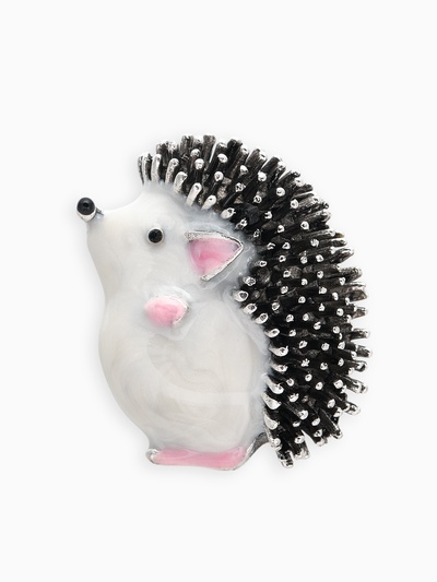 Брошь-кулон «Ёжик мечтатель», белый, розовый в чернёном в серебре