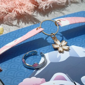 Набор 2 предмета: кольцо, чокер "Япония" милый, цвет бело-розовый в серебристо-золотом металле, 30см