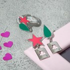 Набор: серьги, кольцо «Аниме» звезда и капля, цвет зелёно-розовый в серебре - фото 6808364