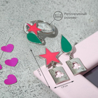 Набор: серьги, кольцо «Аниме» звезда и капля, цвет зелёно-розовый в серебре - фото 6808365