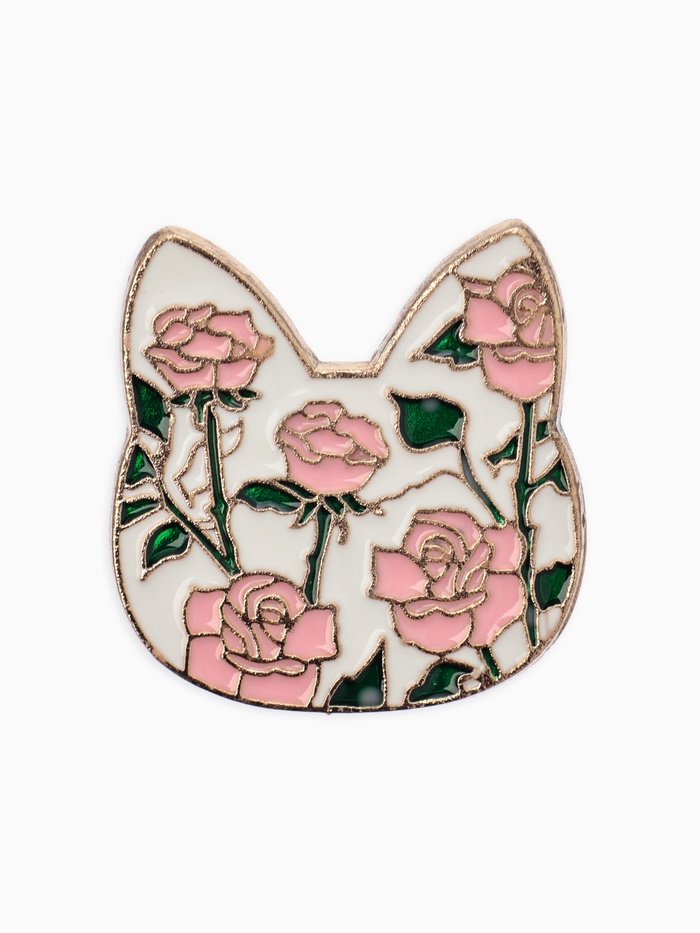 Брошь «Кошечка» цветочный узор, цветная в золоте - Фото 1