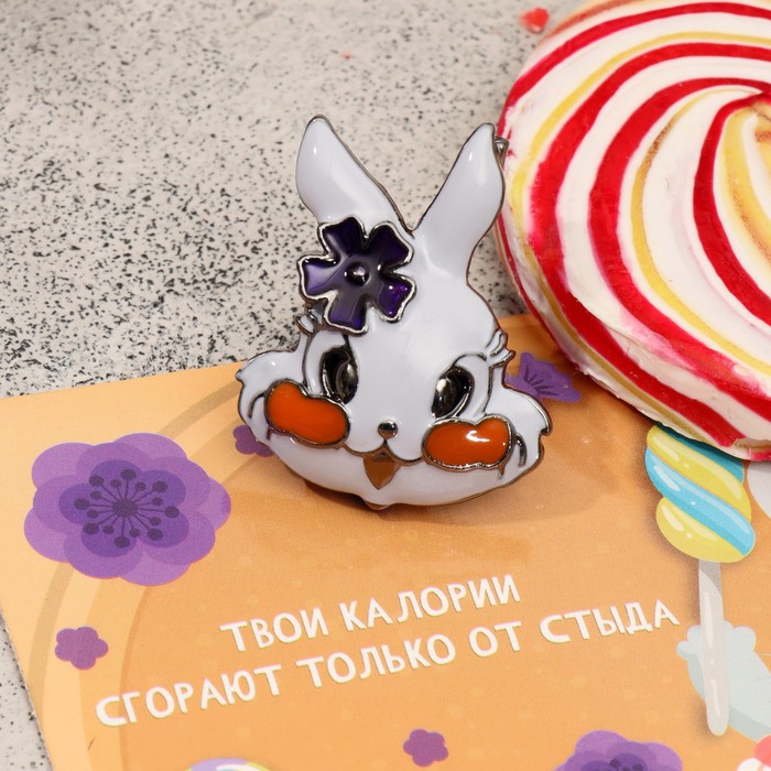 Брошь «Кролик» румяные щёчки, цвет бело-оранжевый в сером металле - Фото 1