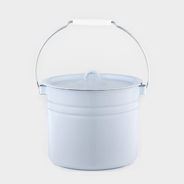 УЦЕНКА Ведро эмалированное цельнотянутое, 9 л, с крышкой, светлое - Фото 1