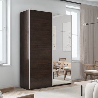 Шкаф-купе «Прайм», 1200×570×2300 мм, 2-х дверный, ЛДСП / зеркало, цвет венге