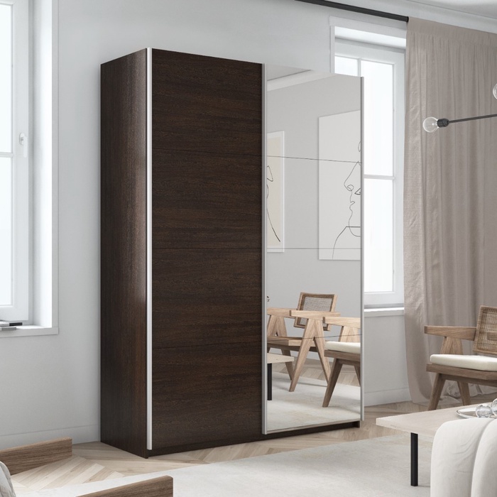 Шкаф-купе «Прайм», 1200×570×2300 мм, 2-х дверный, ЛДСП / зеркало, цвет венге - Фото 1