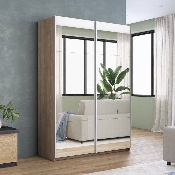 Шкаф-купе «Прайм», 1200×570×2300 мм, 2-х дверный, зеркало, цвет сонома - Фото 1