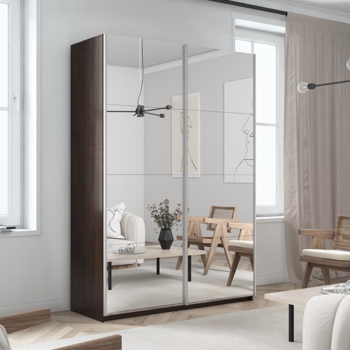 Шкаф-купе «Прайм», 1400×570×2300 мм, 2-х дверный, зеркало, цвет венге - Фото 1