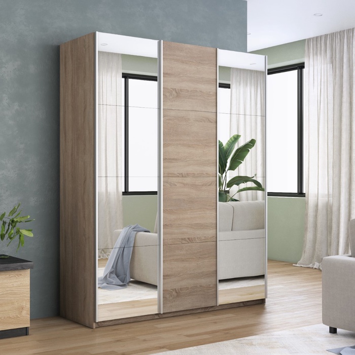 Шкаф-купе «Прайм», 2100×570×2300 мм, 3-х дверный, 2 зеркала / ЛДСП, цвет сонома - Фото 1