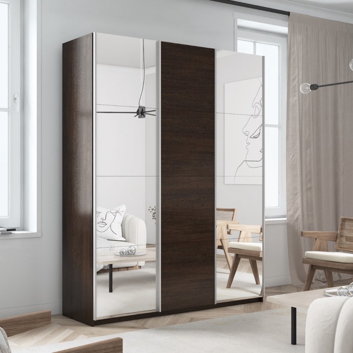Шкаф-купе «Прайм», 2100×570×2300 мм, 3-х дверный, 2 зеркала / ЛДСП, цвет венге - Фото 1