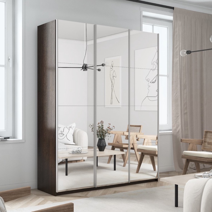 Шкаф-купе «Прайм», 2100×570×2300 мм, 3-х дверный, зеркало, цвет венге - Фото 1