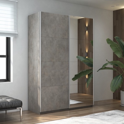 Шкаф-купе «Прайм», 1200×570×2300 мм, 2-х дверный, ЛДСП / зеркало, цвет бетон