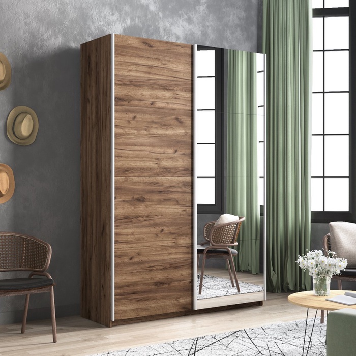 Шкаф-купе «Прайм», 1200×570×2300 мм, 2-х дверный, ЛДСП / зеркало, цвет дуб табачный - Фото 1