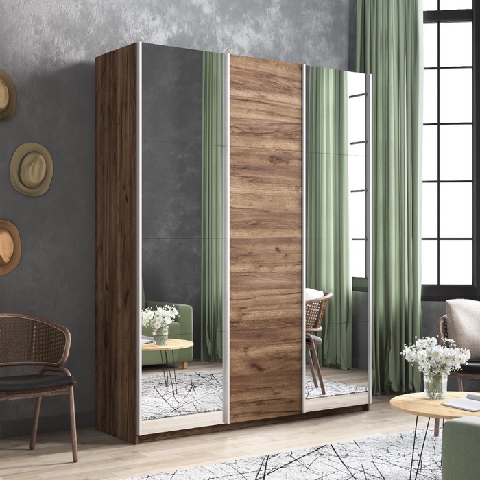 Шкаф-купе «Прайм», 1800×570×2300 мм, 3-х дверный, 2 зеркала / ЛДСП, цвет дуб табачный - Фото 1