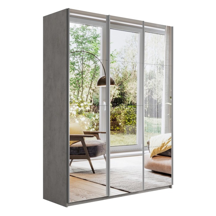 Шкаф-купе «Прайм», 2100×570×2300 мм, 3-х дверный, зеркало, цвет бетон - Фото 1