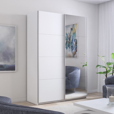 Шкаф-купе «Прайм», 1400×570×2300 мм, 2-х дверный, ЛДСП / зеркало, цвет белый снег