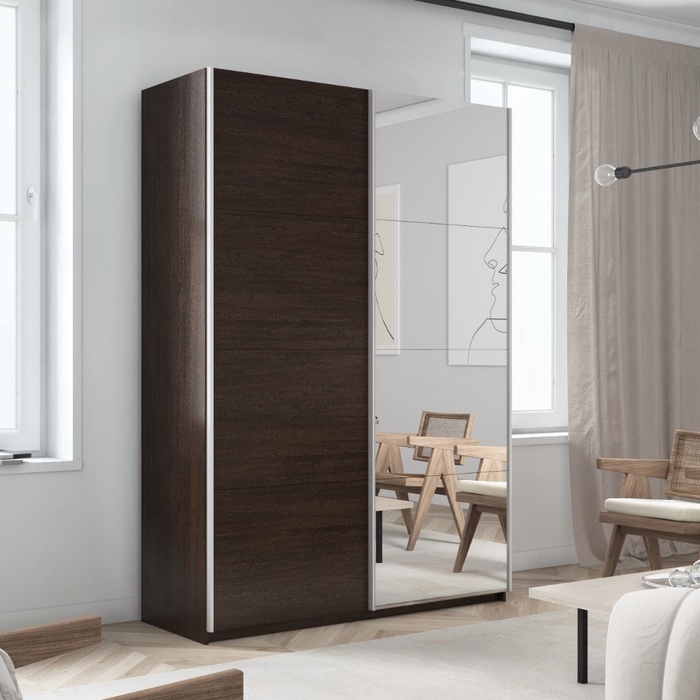 Шкаф-купе «Прайм», 1600×570×2300 мм, 2-х дверный, ЛДСП / зеркало, цвет венге - Фото 1