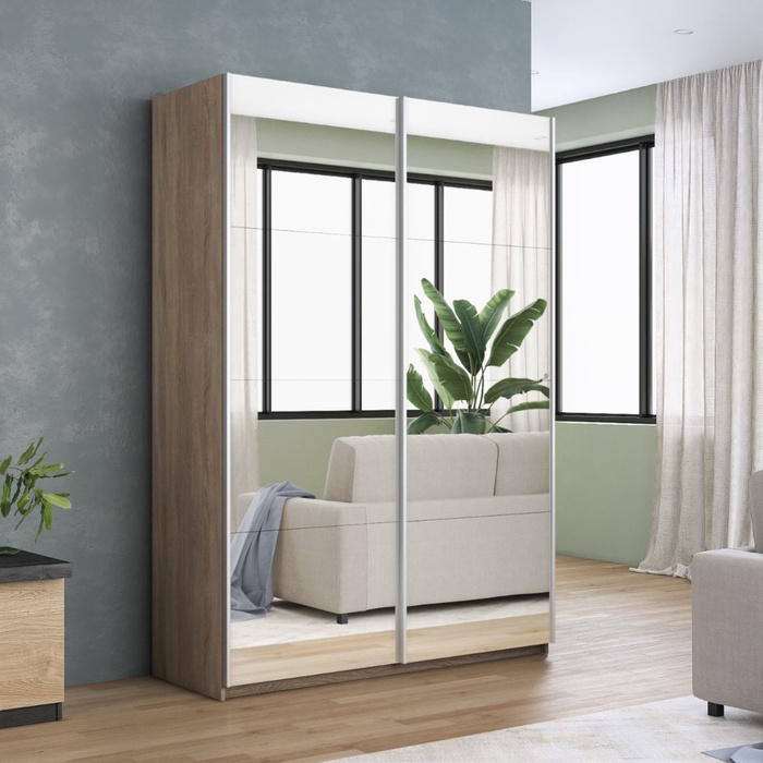 Шкаф-купе «Прайм», 1600×570×2300 мм, 2-х дверный, зеркало, цвет сонома - Фото 1