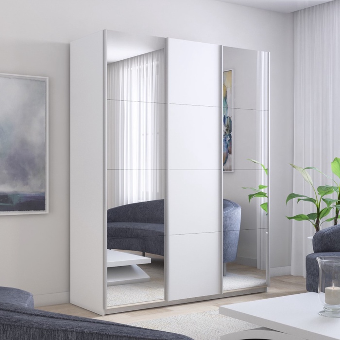 Шкаф-купе «Прайм», 2100×570×2300 мм, 3-х дверный, 2 зеркала / ЛДСП, цвет белый снег - Фото 1