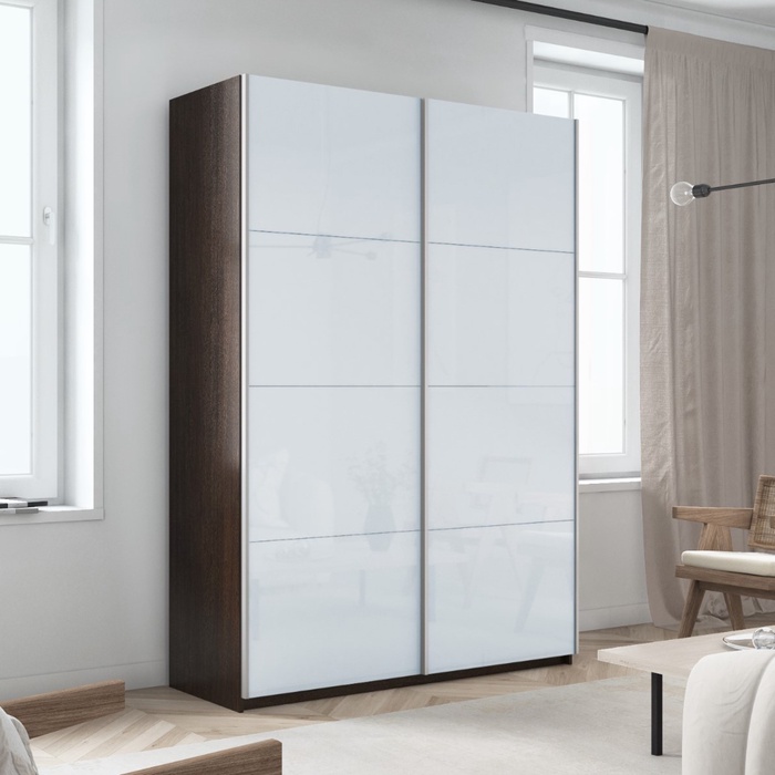 Шкаф-купе «Прайм», 1200×570×2300 мм, 2-х дверный, белое стекло, цвет венге - Фото 1