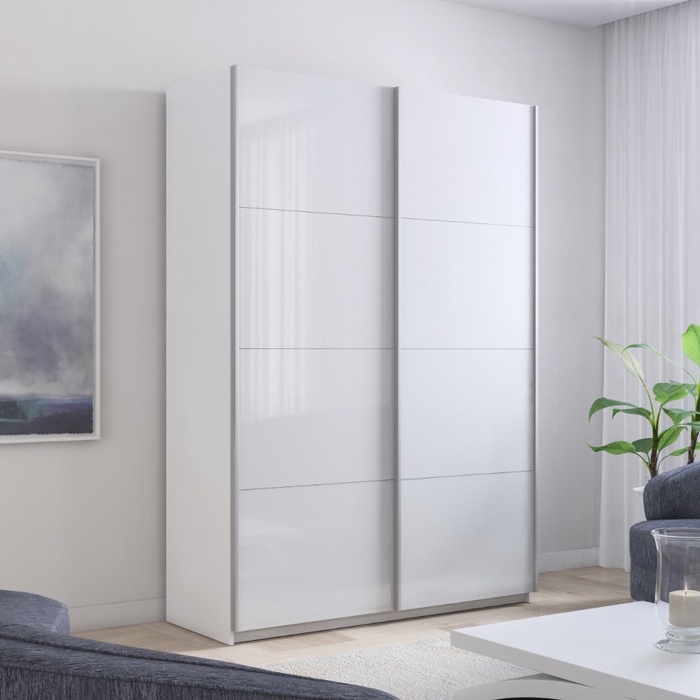 Шкаф-купе «Прайм», 1400×570×2300 мм, 2-х дверный, белое стекло, цвет белый снег - Фото 1