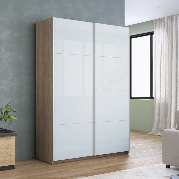 Шкаф-купе «Прайм», 1600×570×2300 мм, 2-х дверный, белое стекло, цвет сонома - Фото 1