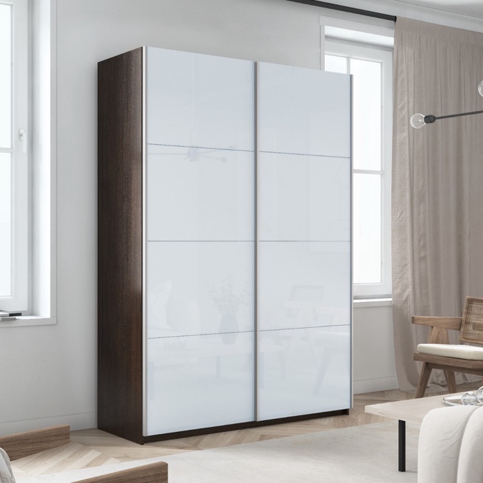 Шкаф-купе «Прайм», 1600×570×2300 мм, 2-х дверный, белое стекло, цвет венге - Фото 1