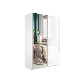 Шкаф-купе «Прайм», 1200×570×2300 мм, 2-х дверный, зеркало / белое стекло, цвет белый снег