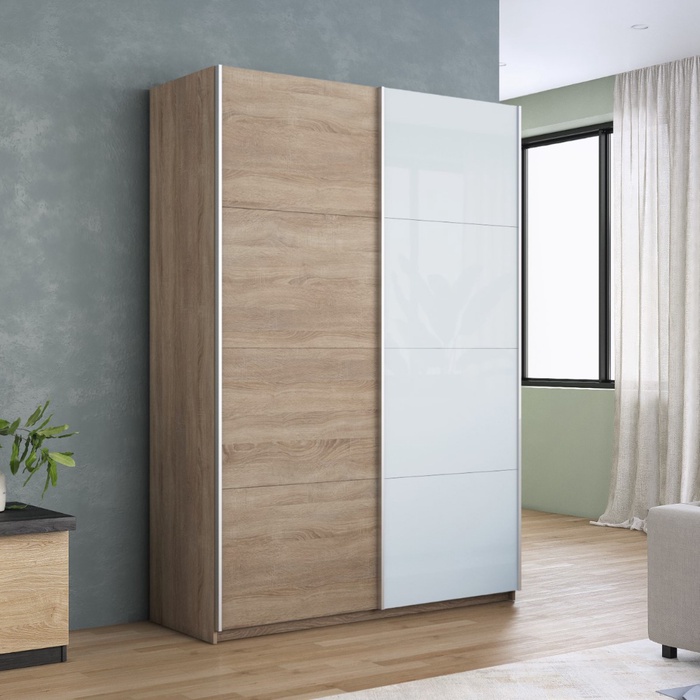 Шкаф-купе «Прайм», 1200×570×2300 мм, 2-х дверный, ЛДСП / белое стекло, цвет сонома - Фото 1