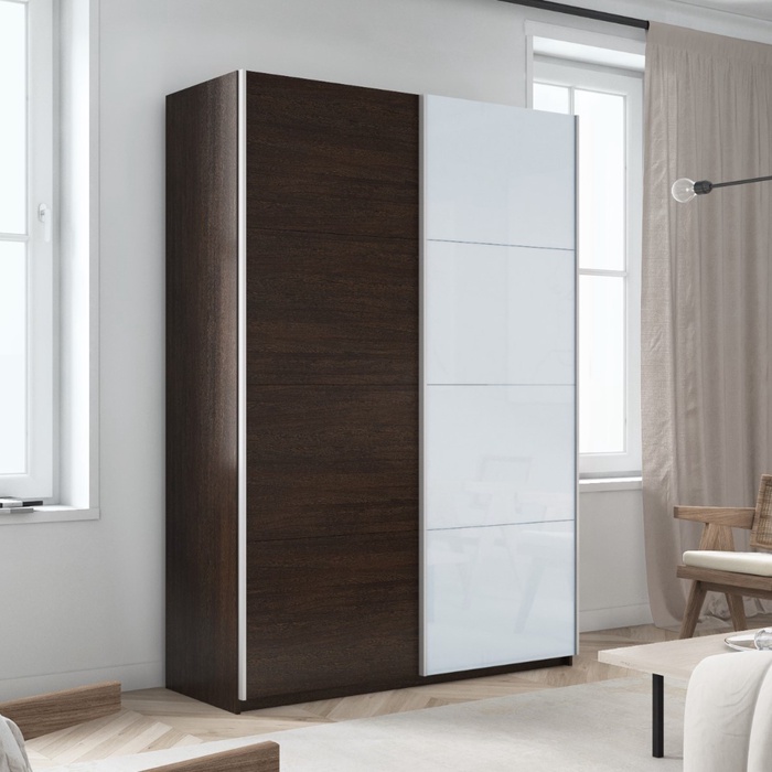 Шкаф-купе «Прайм», 1200×570×2300 мм, 2-х дверный, ЛДСП / белое стекло, цвет венге - Фото 1