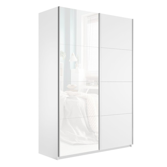 Шкаф-купе «Прайм», 1200×570×2300 мм, 2-х дверный, ЛДСП / белое стекло, цвет белый снег - Фото 1