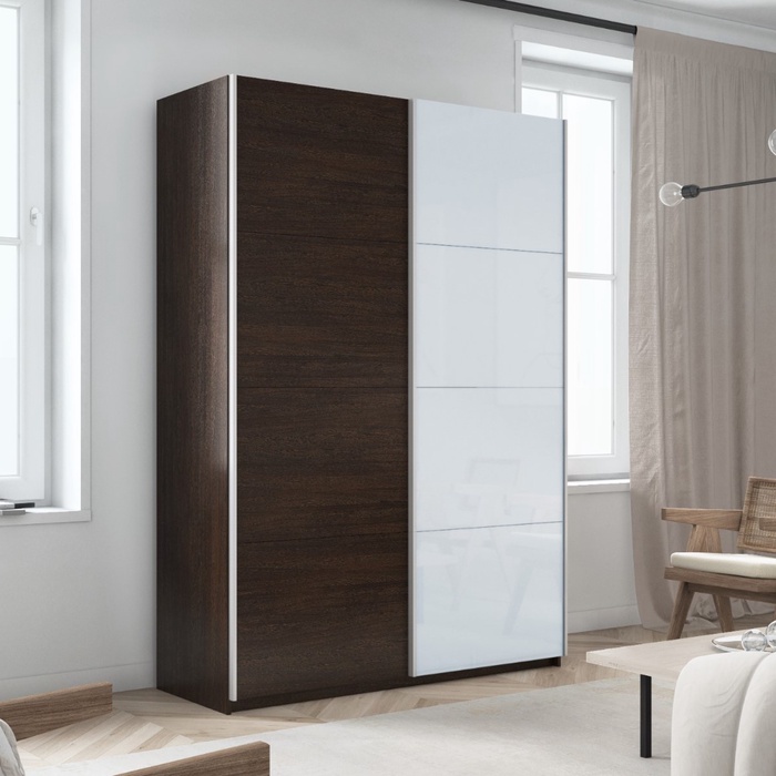 Шкаф-купе «Прайм», 1400×570×2300 мм, 2-х дверный, ЛДСП / белое стекло, цвет венге - Фото 1