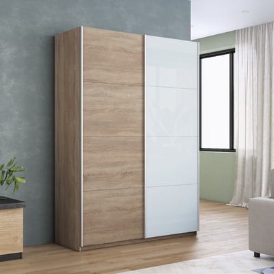 Шкаф-купе «Прайм», 1600×570×2300 мм, 2-х дверный, ЛДСП / белое стекло, цвет сонома