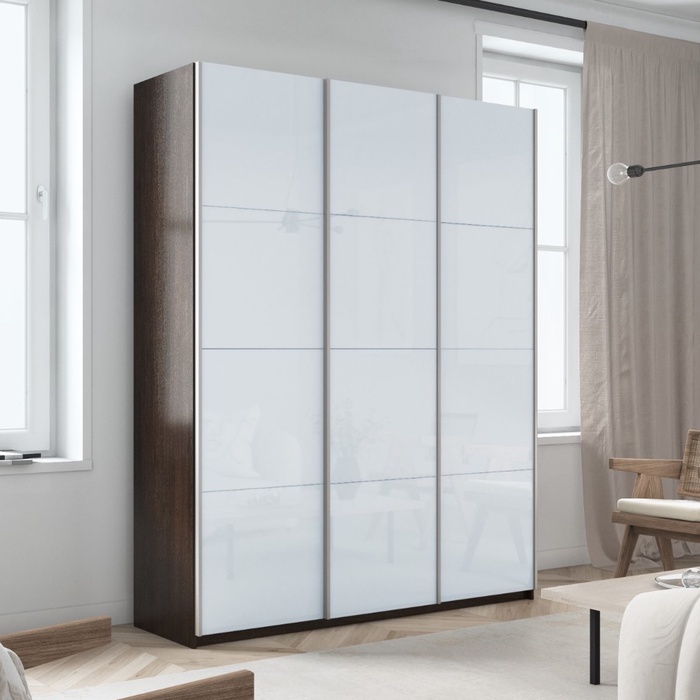 Шкаф-купе «Прайм», 1800×570×2300 мм, 3-х дверный, белое стекло, цвет венге - Фото 1