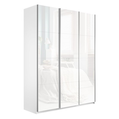 Шкаф-купе «Прайм», 1800×570×2300 мм, 3-х дверный, белое стекло, цвет белый снег