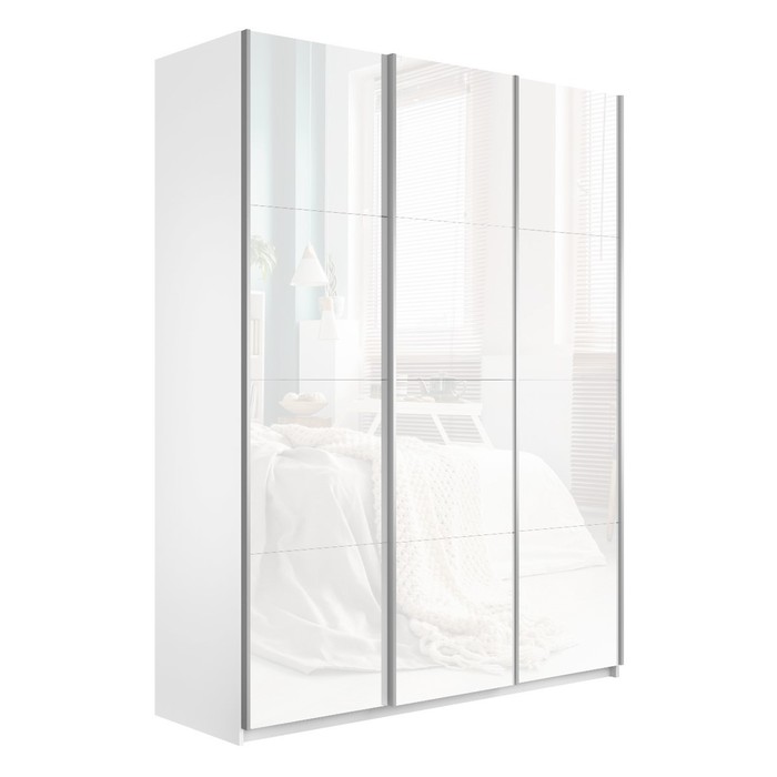 Шкаф-купе «Прайм», 1800×570×2300 мм, 3-х дверный, белое стекло, цвет белый снег - Фото 1