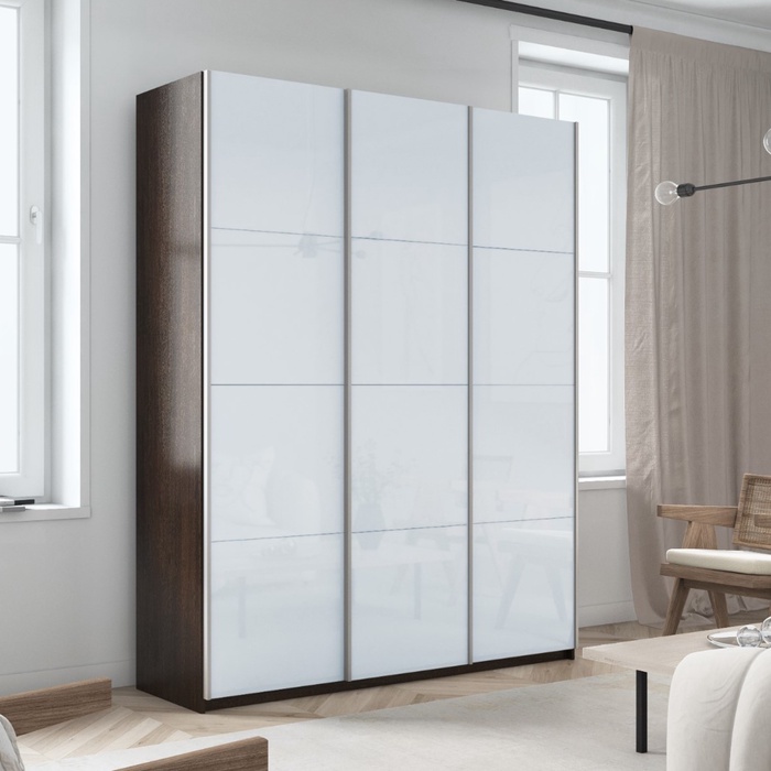 Шкаф-купе «Прайм», 2100×570×2300 мм, 3-х дверный, белое стекло, цвет венге - Фото 1