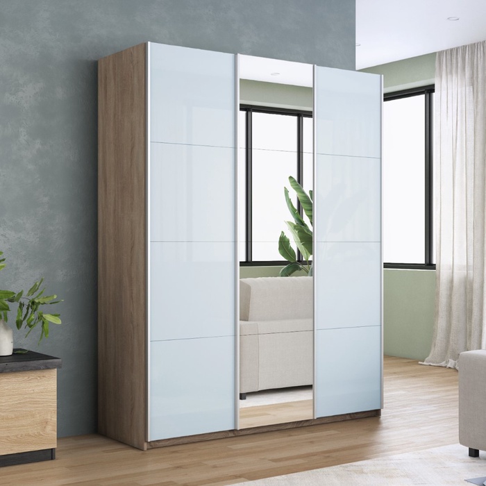 Шкаф-купе «Прайм», 1800×570×2300 мм, 3-х дверный, 2 белых стекла / зеркало, цвет сонома - Фото 1