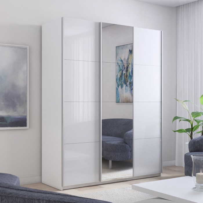 Шкаф – купе «Прайм», 3 двери, 2 стекла, 1800×570×2300 мм, цвет белый/белый снег - Фото 1