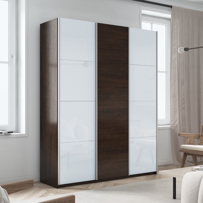Шкаф-купе «Прайм», 1800×570×2300 мм, 3-х дверный, 2 белых стекла / лдсп, цвет венге - Фото 1