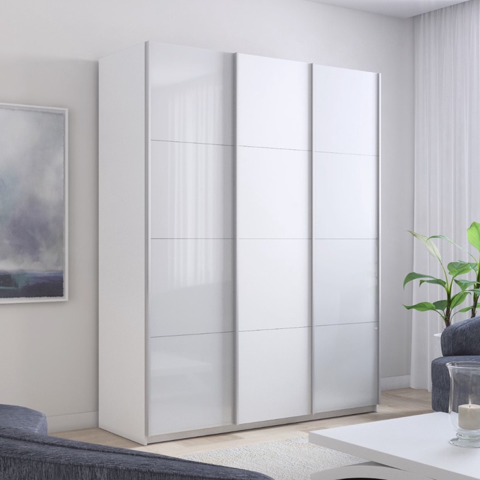 Шкаф-купе «Прайм», 1800×570×2300 мм, 3-х дверный, 2 белых стекла / лдсп, цвет белый снег - Фото 1