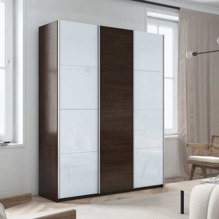 Шкаф-купе «Прайм», 2100×570×2300 мм, 3-х дверный, 2 белых стекла / ЛДСП, цвет венге - Фото 1