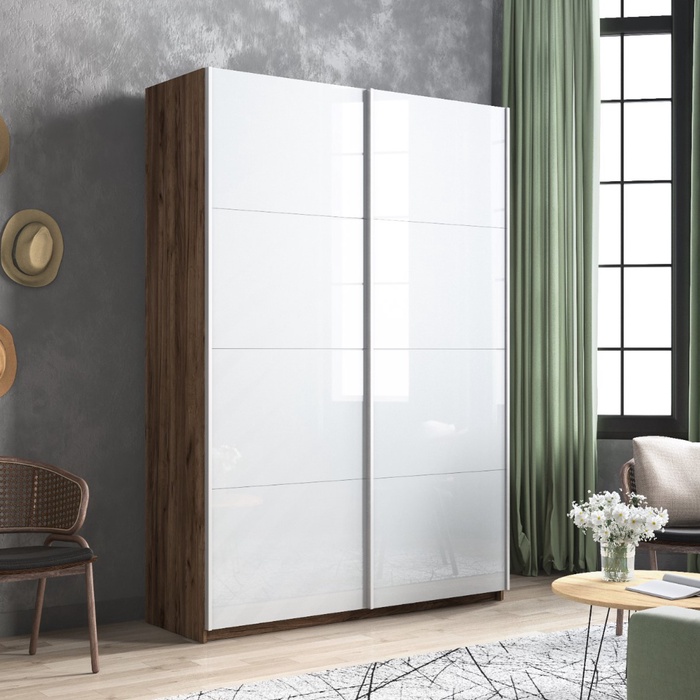 Шкаф-купе «Прайм», 1600×570×2300 мм, 2-х дверный, белое стекло, цвет дуб табачный - Фото 1