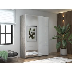 Шкаф-купе «Прайм», 1400×570×2300 мм, 2-х дверный, зеркало / белое стекло, цвет бетон