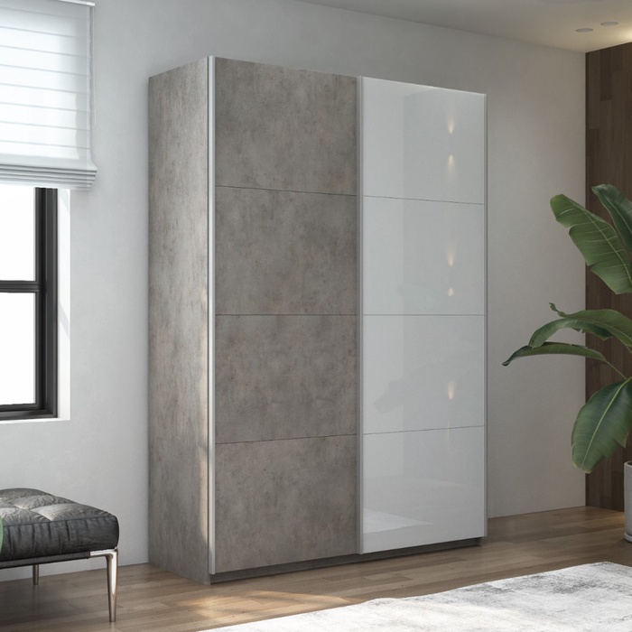 Шкаф-купе «Прайм», 1200×570×2300 мм, 2-х дверный, ЛДСП / белое стекло, цвет бетон - Фото 1