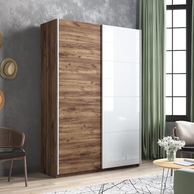 Шкаф-купе «Прайм», 1400×570×2300 мм, 2-х дверный, ЛДСП / белое стекло, цвет дуб табачный