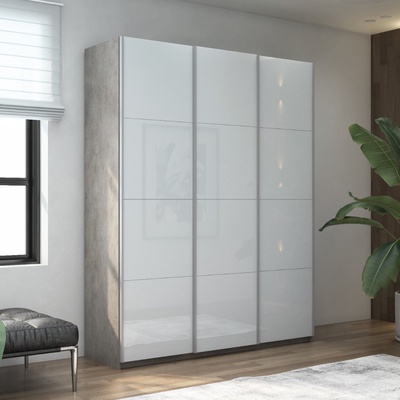 Шкаф-купе «Прайм», 1800×570×2300 мм, 3-х дверный, белое стекло, цвет бетон