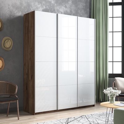 Шкаф-купе «Прайм», 1800×570×2300 мм, 3-х дверный, белое стекло, цвет дуб табачный