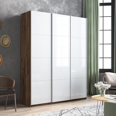 Шкаф-купе «Прайм», 2100×570×2300 мм, 3-х дверный, белое стекло, цвет дуб табачный